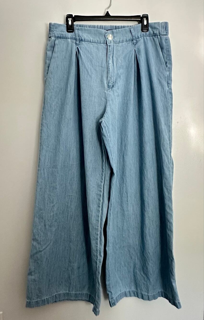 BCBGeneration Denim Trouser Wide Leg Pants XL Pleat Back Elastic Boho Chic